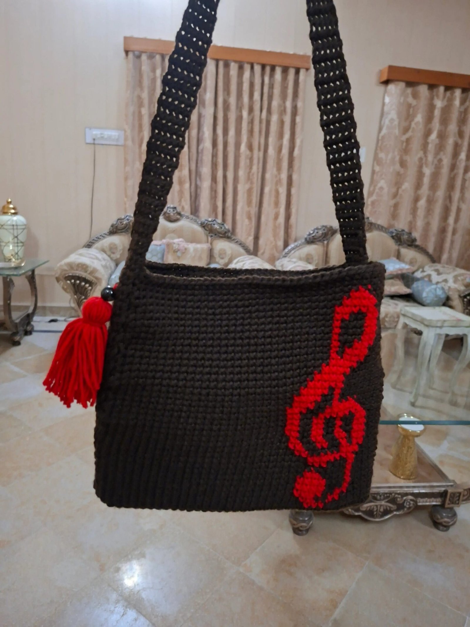 Handmade Crochet Music Note Tote Bag - Image 3
