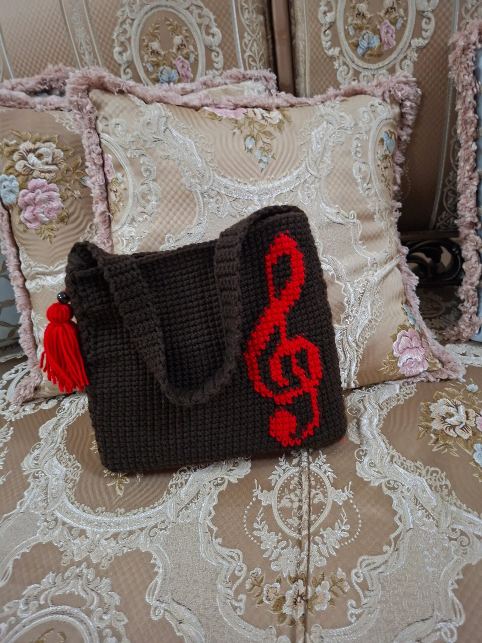 Handmade Crochet Music Note Tote Bag - Image 2
