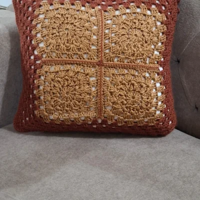 Crochet Handmade Granny Square Cushion Cover/Pillow Rust