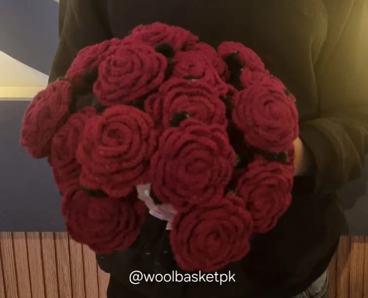 Crochet Red Rose Single Flower