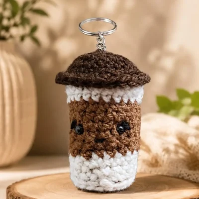 Kawaii Crochet Coffee Cup Keychain Bagcharm