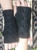 Crochet Cabled Fingerless Mittens – Handmade Wrist Warmers - Black