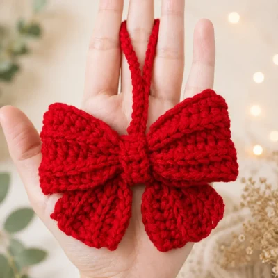 Handmade Crochet Red Bow Bag Charm