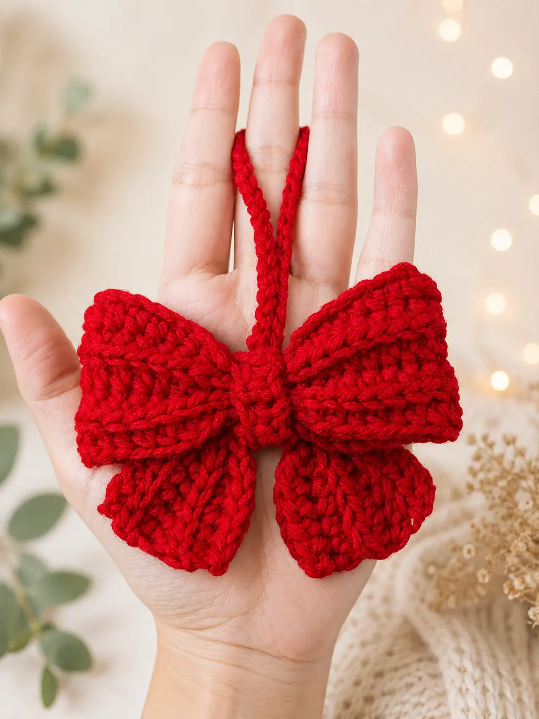 Handmade Crochet Red Bow Bag Charm