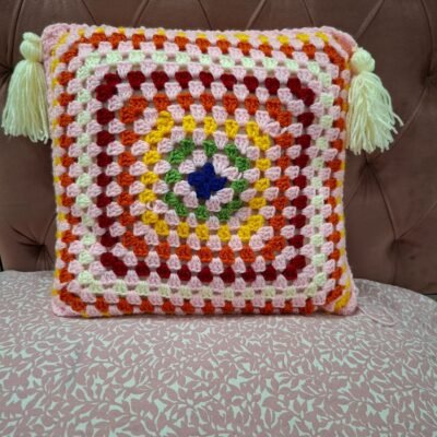 Handmade Granny Square Crochet Cushion Cover with Tassels