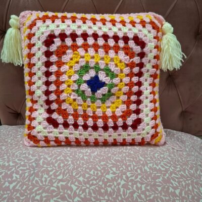 Handmade Granny Square Crochet Cushion Cover with Tassels