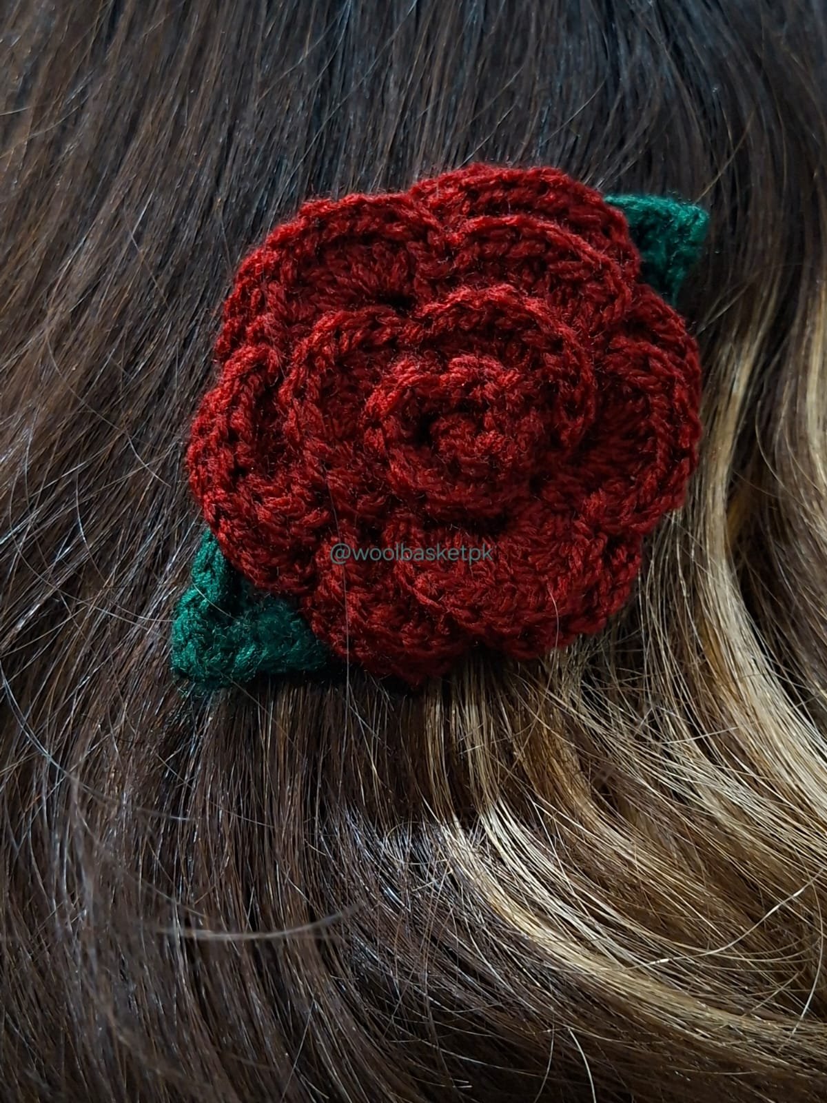 Rose with leaves hair clip