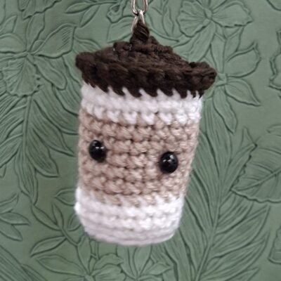 Crochet coffee cup keychain