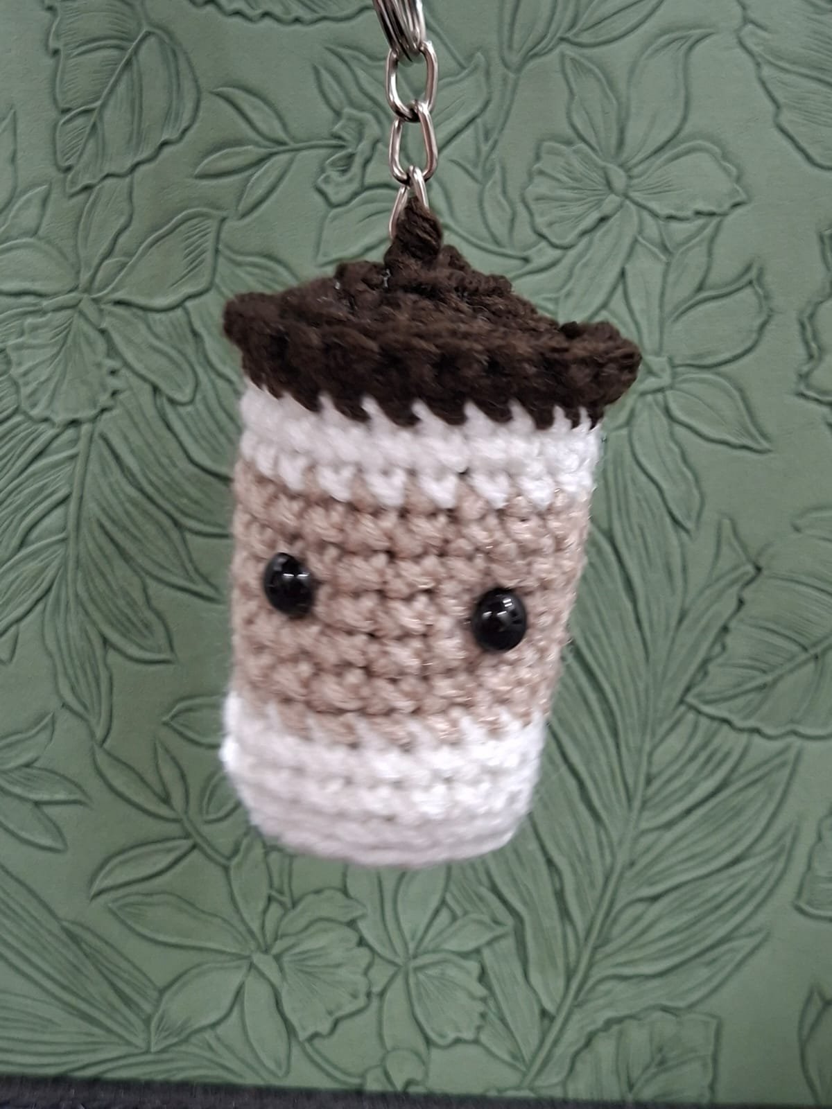 Crochet coffee cup keychain