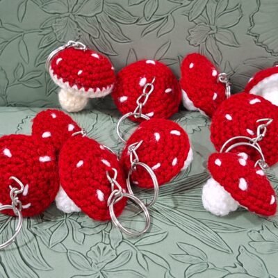 Crochet mushroom keychain