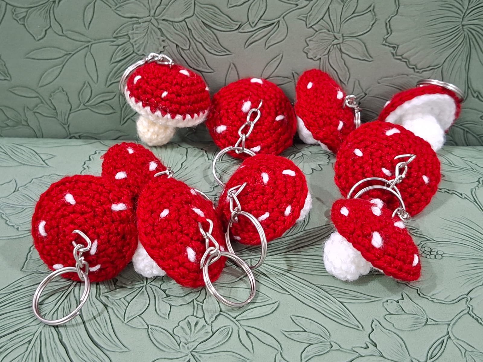 Crochet mushroom keychain