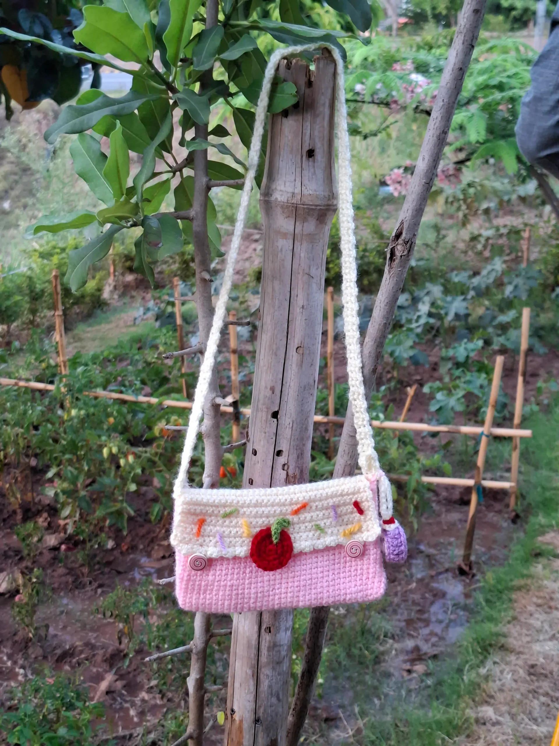 Cherry Sprinkle Crochet Mini Shoulder Bag - Image 4