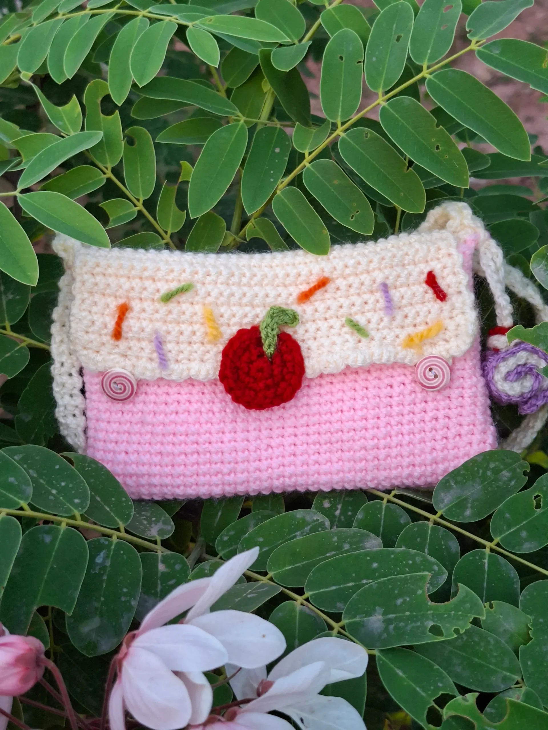 Cherry Sprinkle Crochet Mini Shoulder Bag