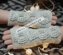 Crochet Cabled Fingerless Mittens – Handmade Wrist Warmers - Beige
